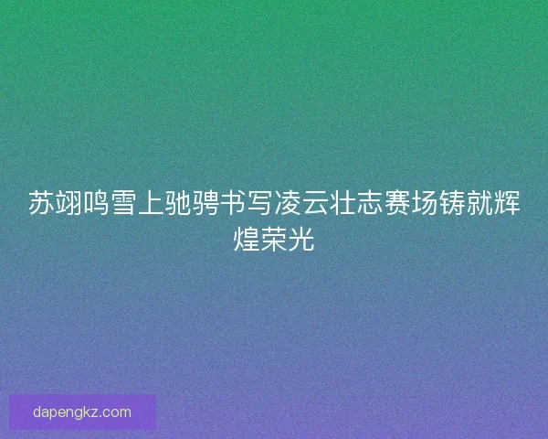 苏翊鸣雪上驰骋书写凌云壮志赛场铸就辉煌荣光